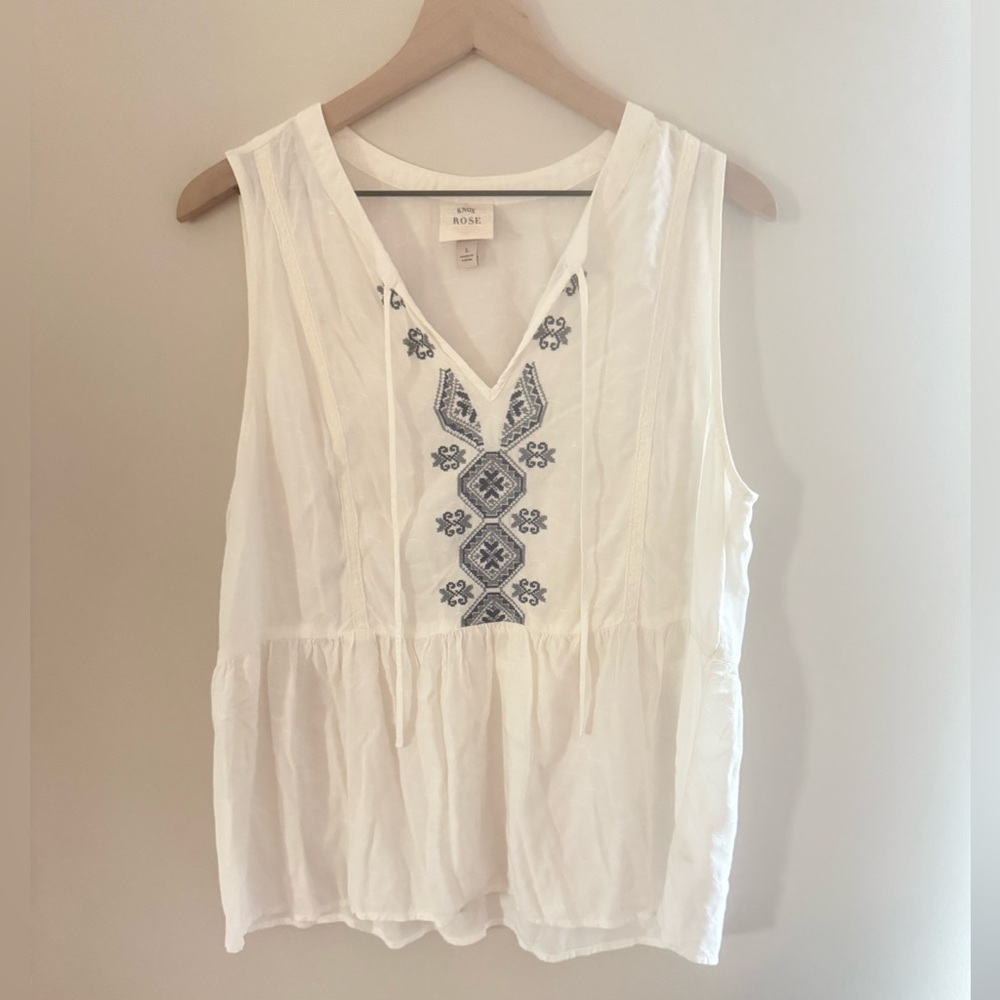 Knox Rose Embroidered White Sleeveless Top